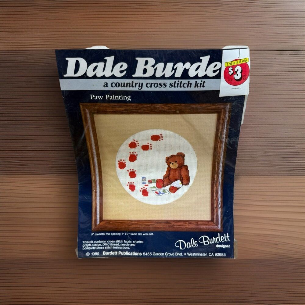 DALE BURDETT Paint Marks Paw Painting Country Cross-stitch Kit 1985 Vintage NOS